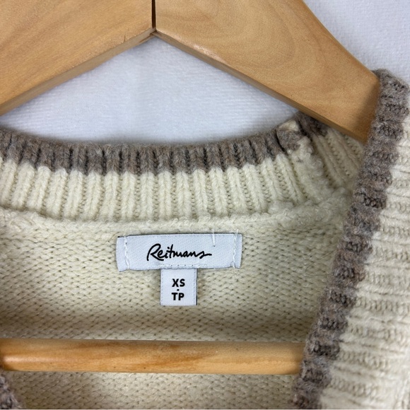 REITMANS Neutral Stripe Mock Neck Sweater Oversized XS Cream Tan - Picture 3 of 4